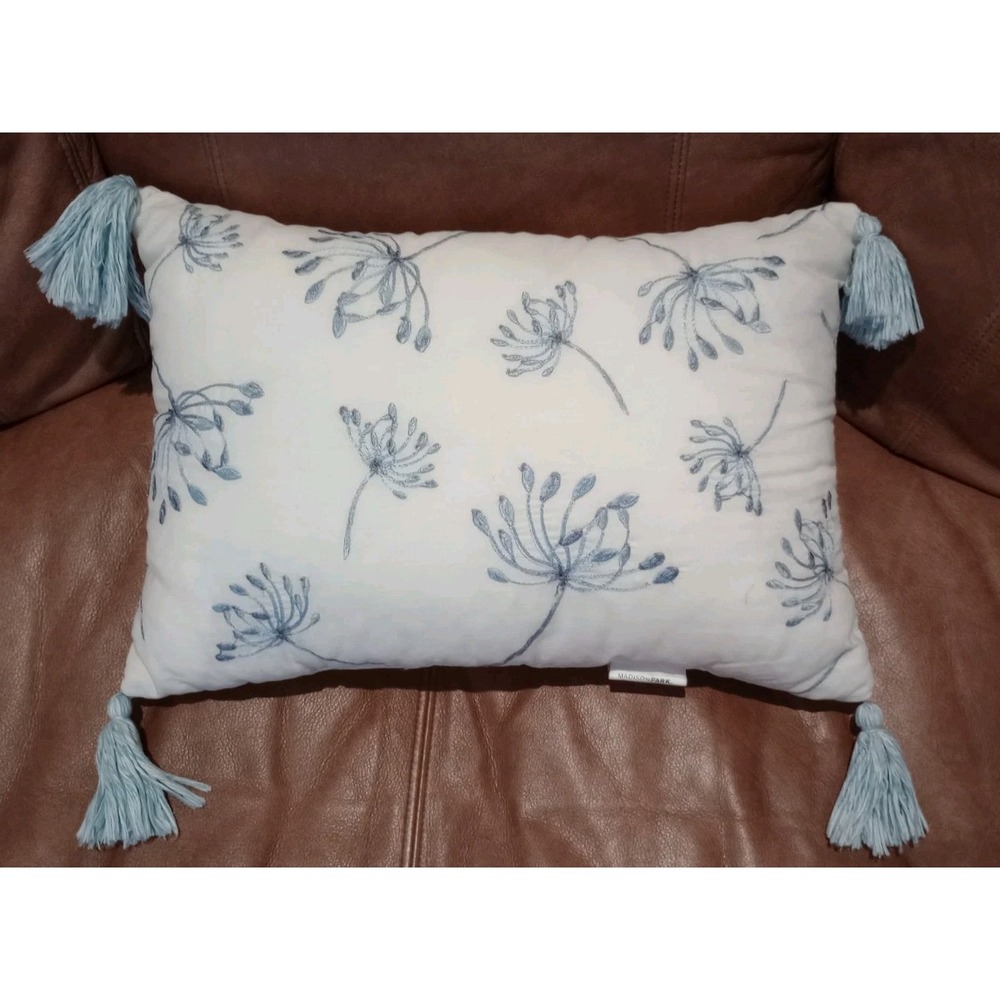 Madison Park Floral Embroidered Hassled Decorative Throw Pillow Rectangular